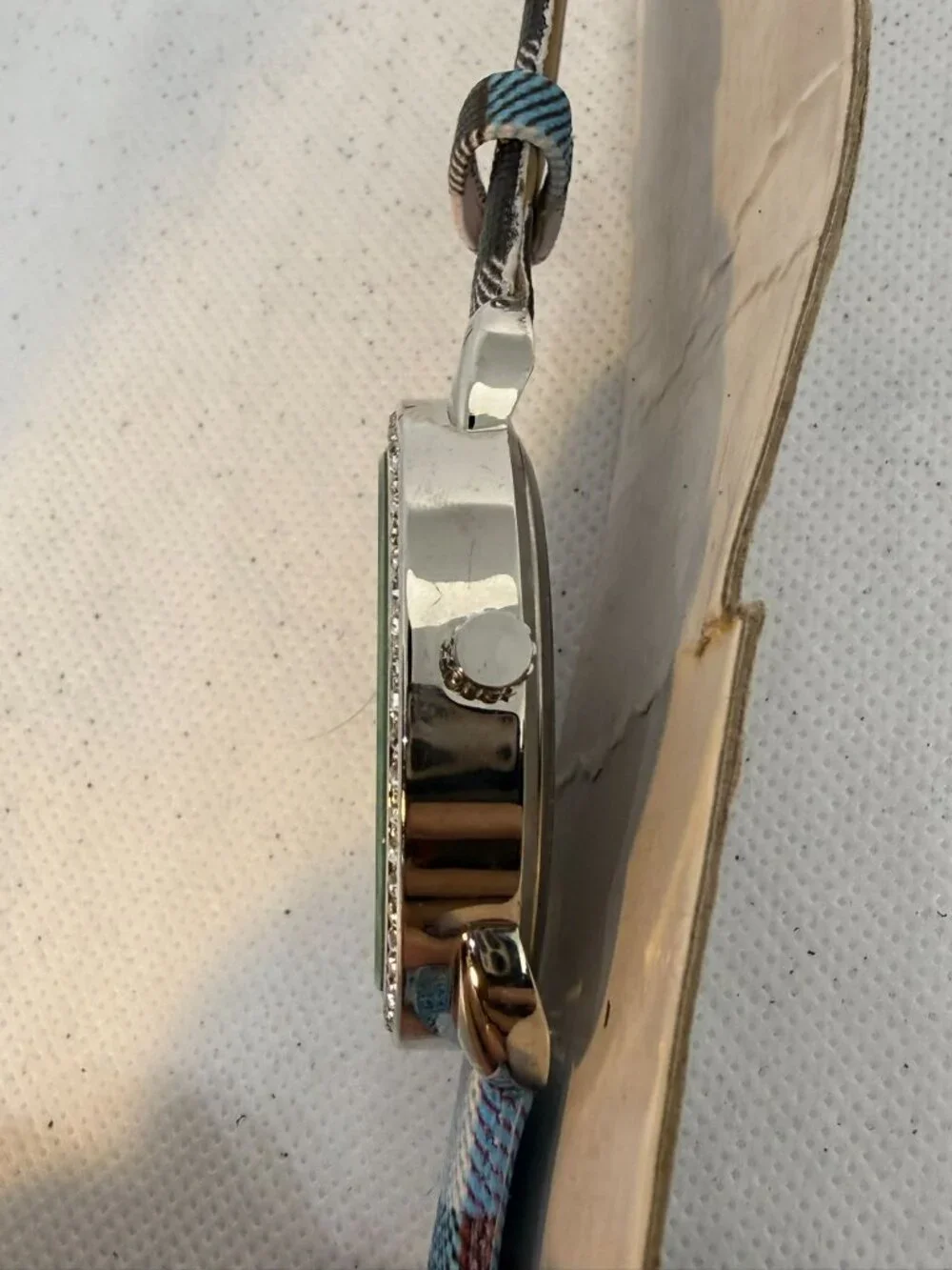 Orchid Millie ME4810 Womens Silver Crystal Watch Plaid Nylon Band Quartz
